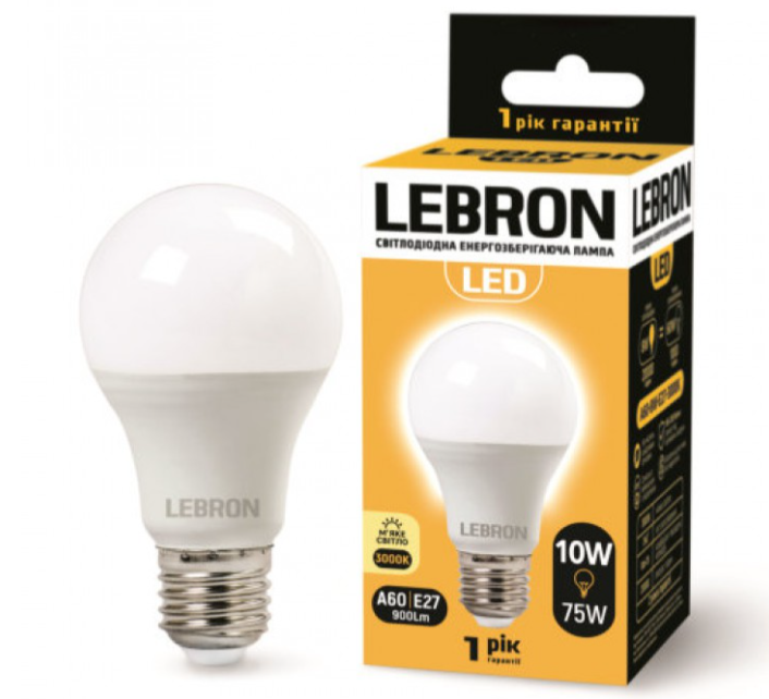 Лампа світлодіодна Lebron A60, 10Вт, E27, 4100К (4823051512393)